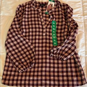 Felina Plaid Women's Top - Burgundy and Cream